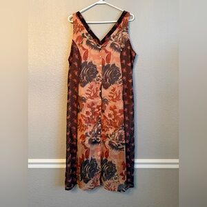Soft Surroundings Mystique Sleeveless Maxi Dress PXL Mixed Floral Brown Orange